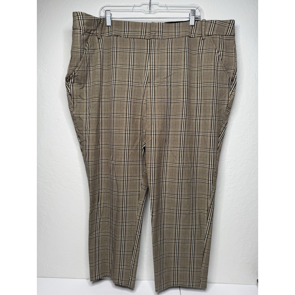 Ava & Viv Mid-Rise Plaid Pants Womens Size 22W‎ Brown Career Plus Size Stretch
